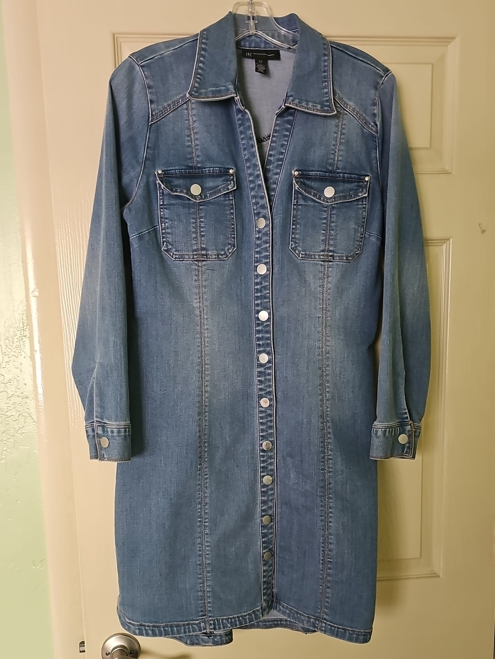 INC International Concepts Medium Blue Button-Front Denim Shirt Dress
